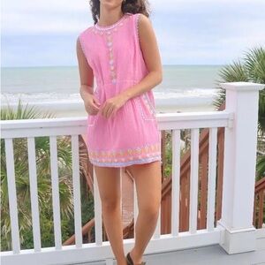 Simply Southern Pink Embroidered Sleeveless Mini Dress